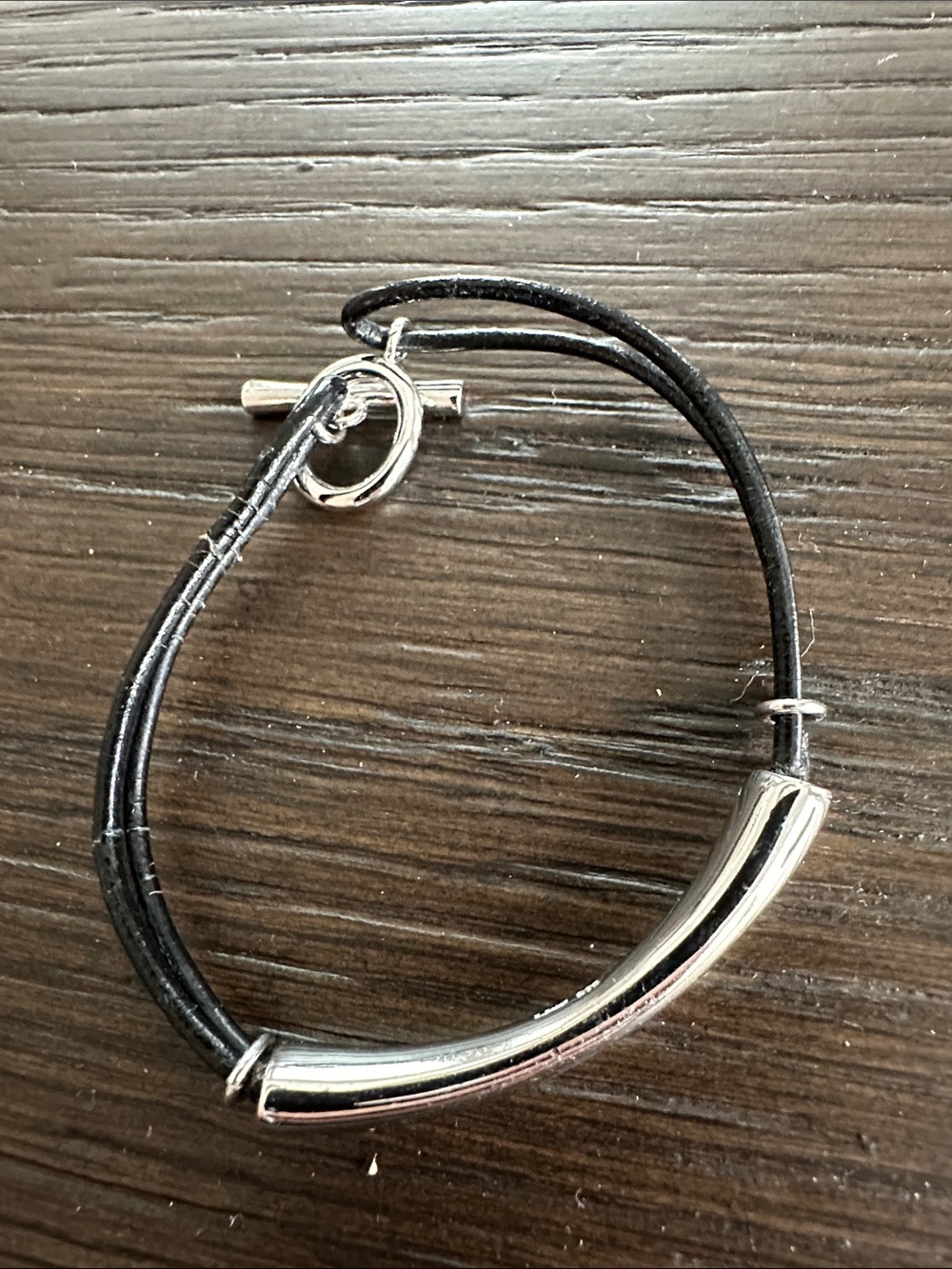 Erwin Pearl Black Leather Bracelet with Sterling Tube Accent